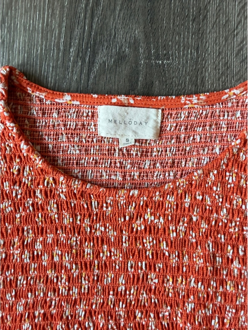 Melloday Orange Floral Smocked Peplum Top Women’s Small Puff Sleeve - Picture 3 of 8